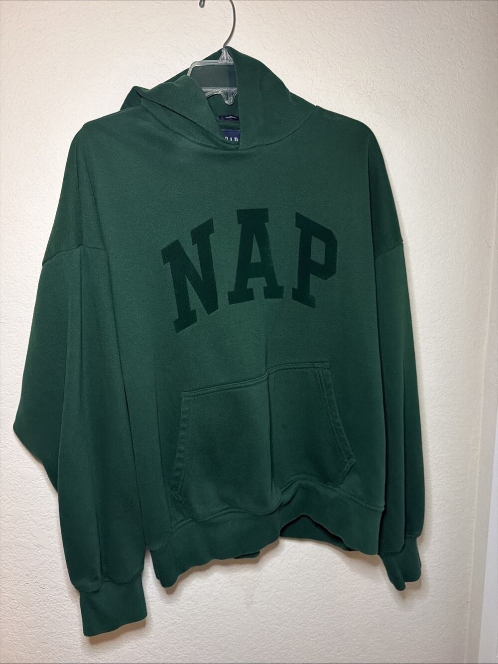 GAP "NAP" Soft Pullover Hoodie Green Logo w/ Pocket Men's Size L Regular
